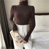Women's Solid Color High Neck Base Layer Top Korean Style Versatile Long Sleeve T-Shirt Slim Fit Inner Wear for Autumn and Winter