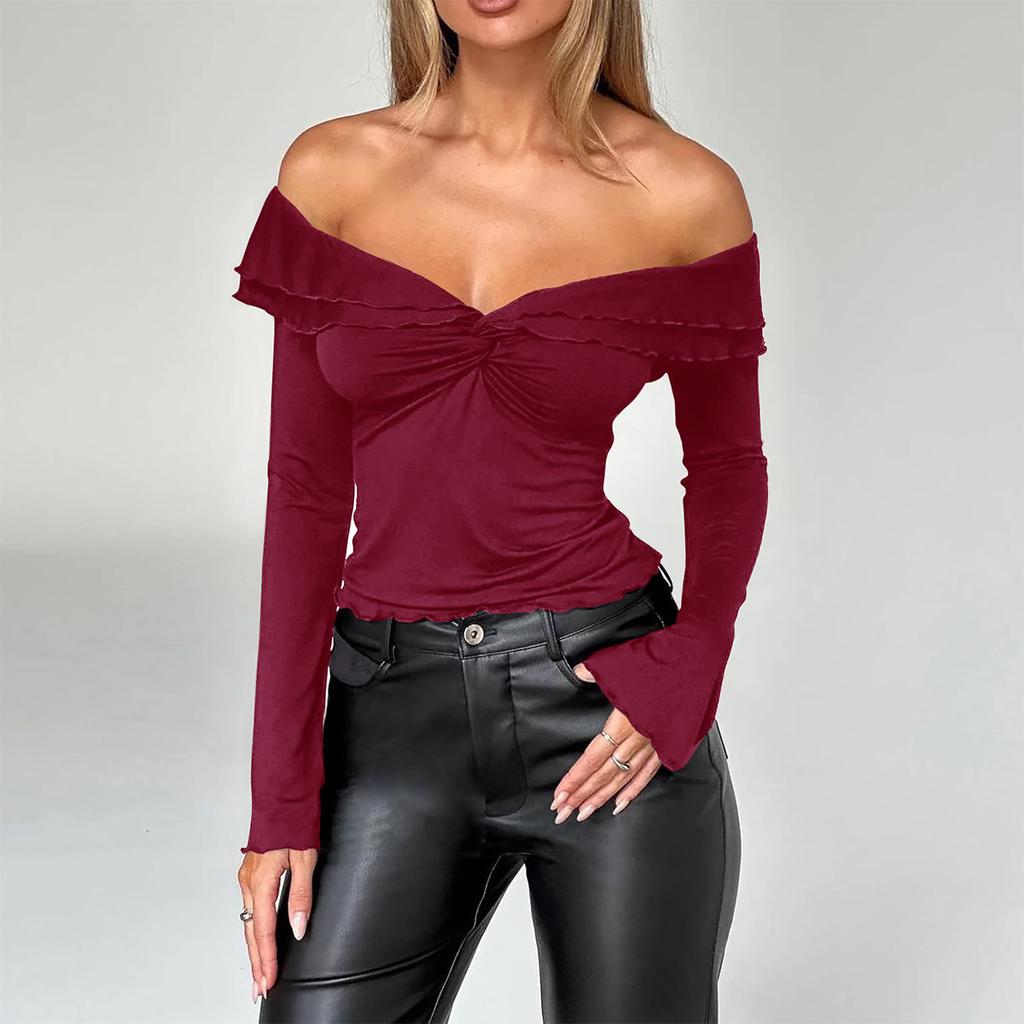 Autumn Women's Y2k One Shoulder Solid Long Sleeve Tops