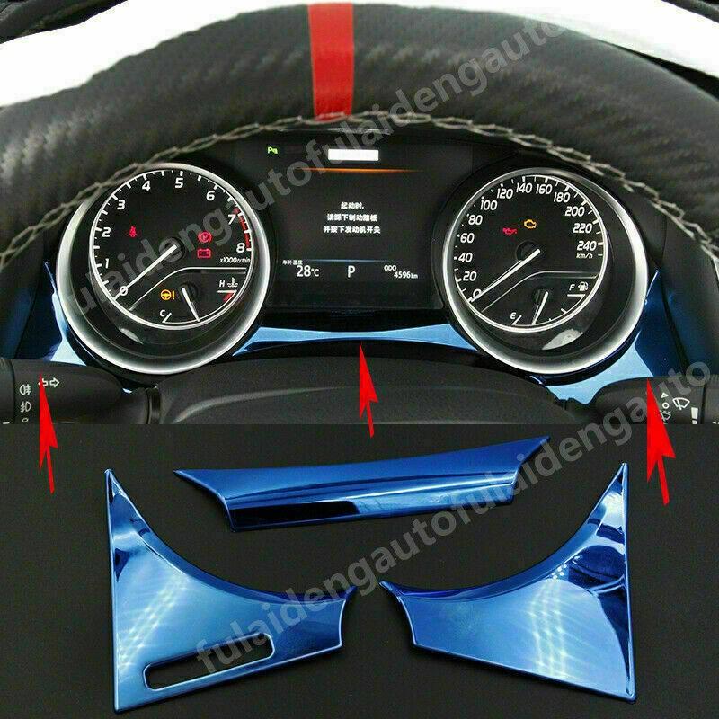 3X For Toyota Camry 2018-2023 Blue Interior Dashboard Decor Cover Trim S.Steel
