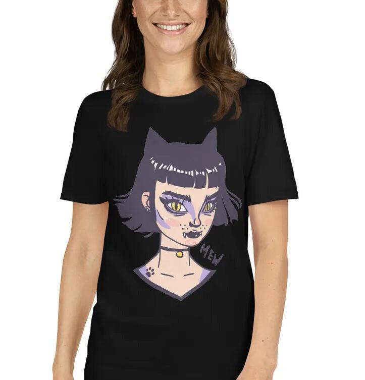 

Cute Cat Girl Kawaii Harajuku Goth Gothic Emo Nugoth Short-Sleeve Unisex T-Shirt L