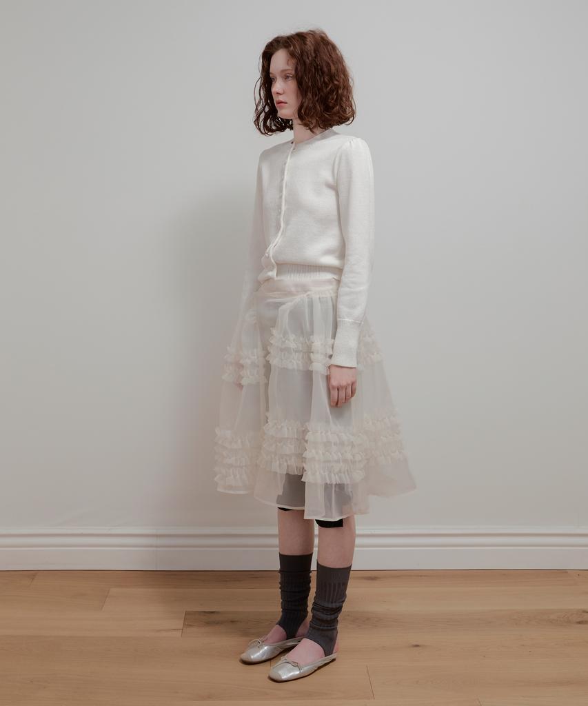 Aobteu Organza Frill Layered Skirt - Cream