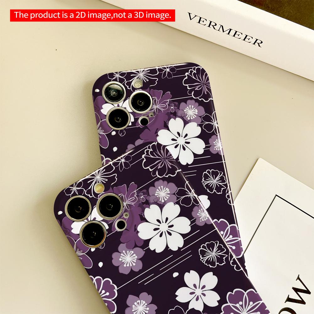 Purple Floral Pattern Phone Case All inclusive film hard phone case, compatible with iPhone 18 Pro Max 17 16 15 14 13 12 11