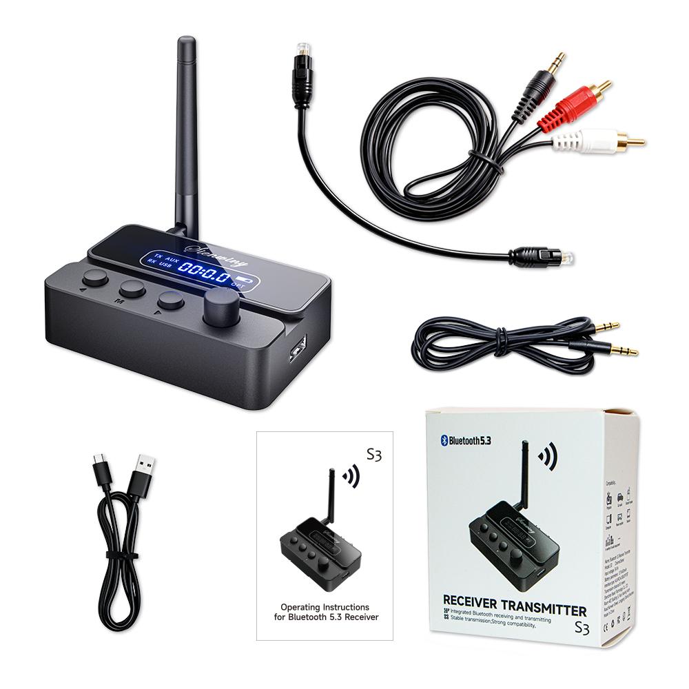 

Bluetooth 5.3 Transmitter Receiver HiFi OPT Optical /AUX 3.5mm/RCA/USB/U-Disk 15M Range 400mAh RX/TX 2-in-1 For TV PC Speaker чорний
