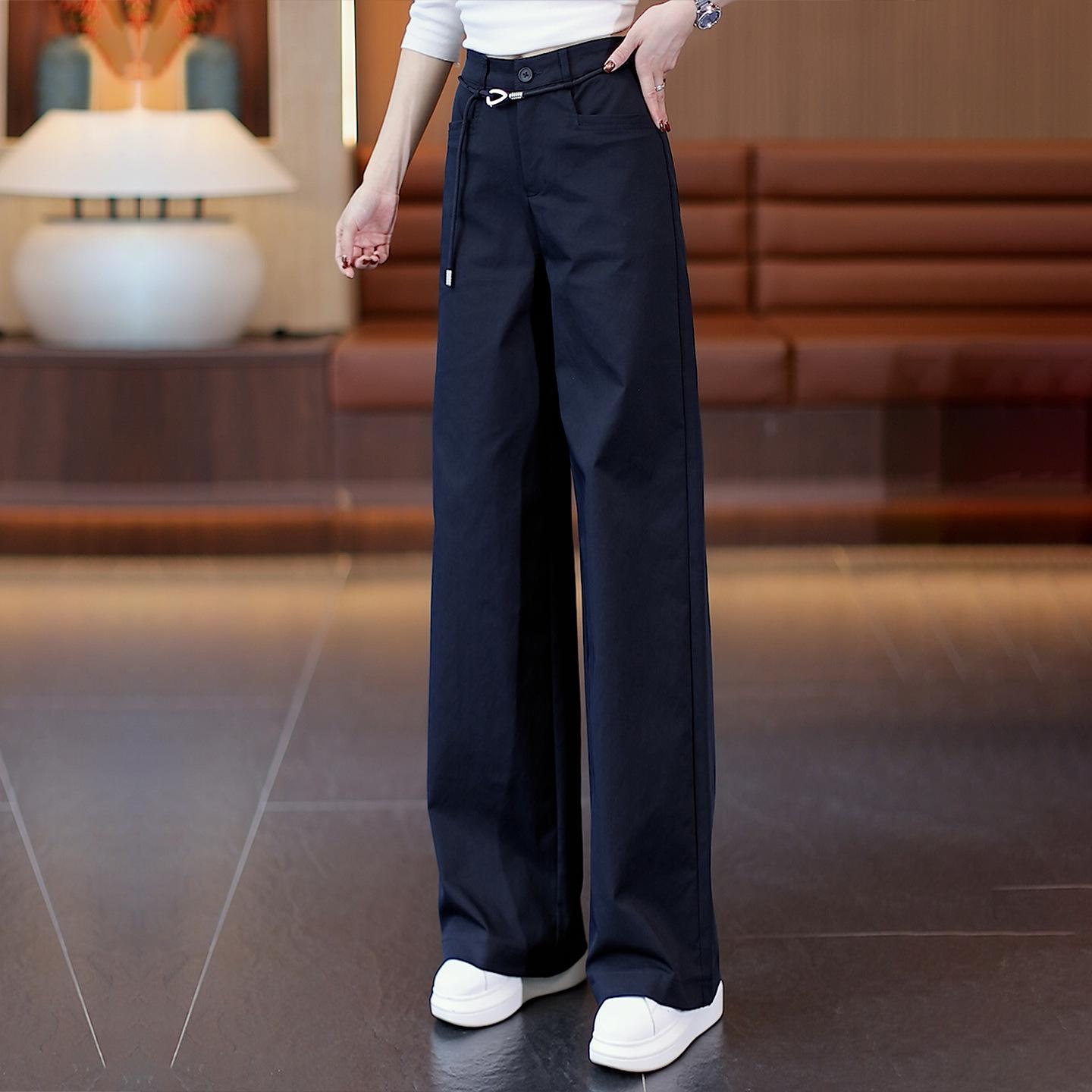 

Women s Winter 2025 Dark Blue Drapey Straight-Leg Velvet Suit Pants - Versatile, Fashionable, and Commuter-Friendly 30/2XL (125-135 jin) темно-синий