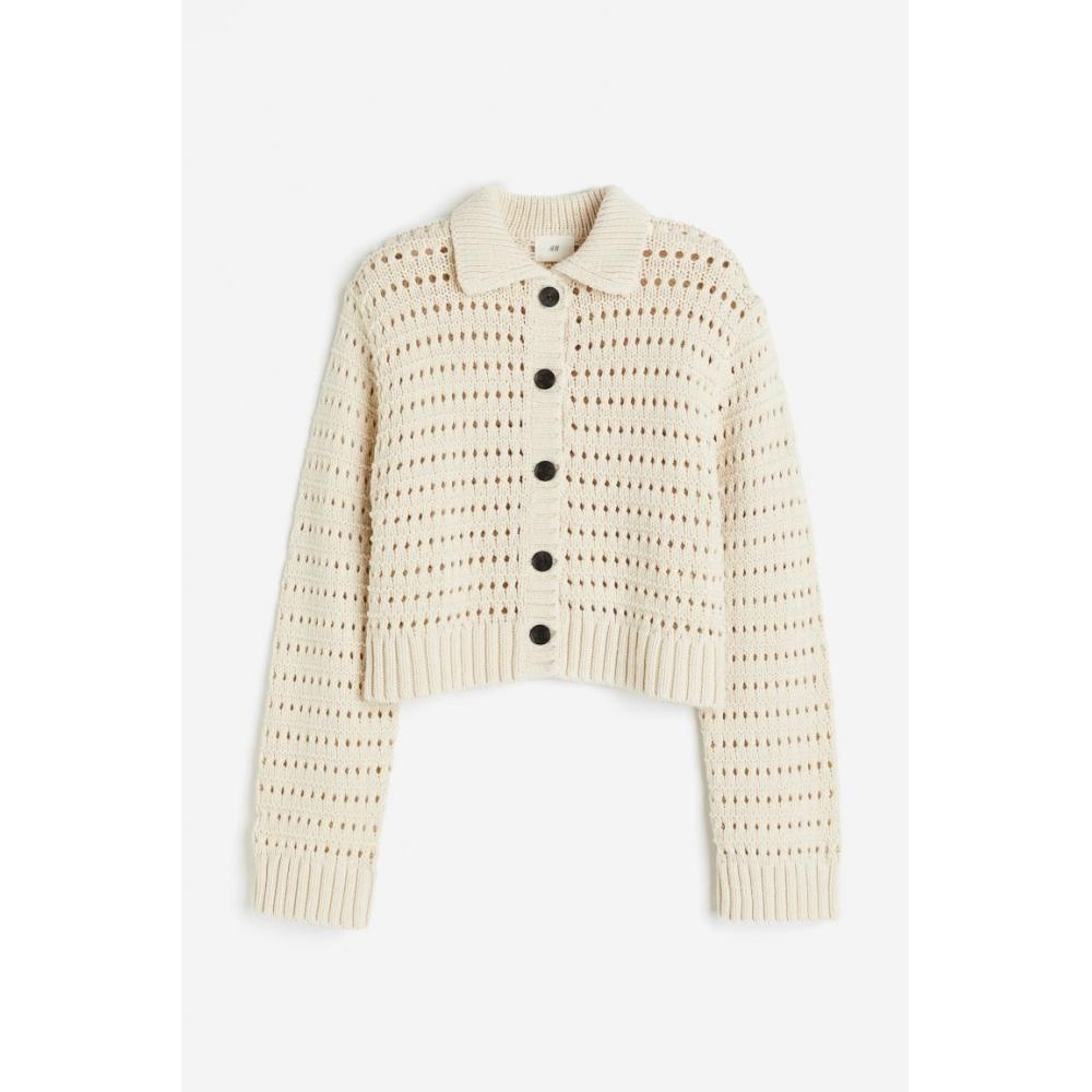 

Кардиган с вязаным воротником HM Светло-бежевый