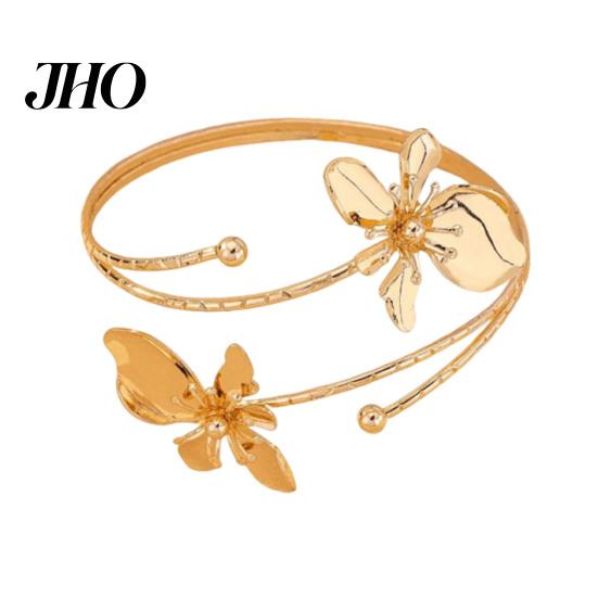 Oberarm Manschette Blumenarmband Damen Verstellbar Offen Feminin Armreif Armband Handgelenk Schmuck für Party Hochzeit Urlaub Metall