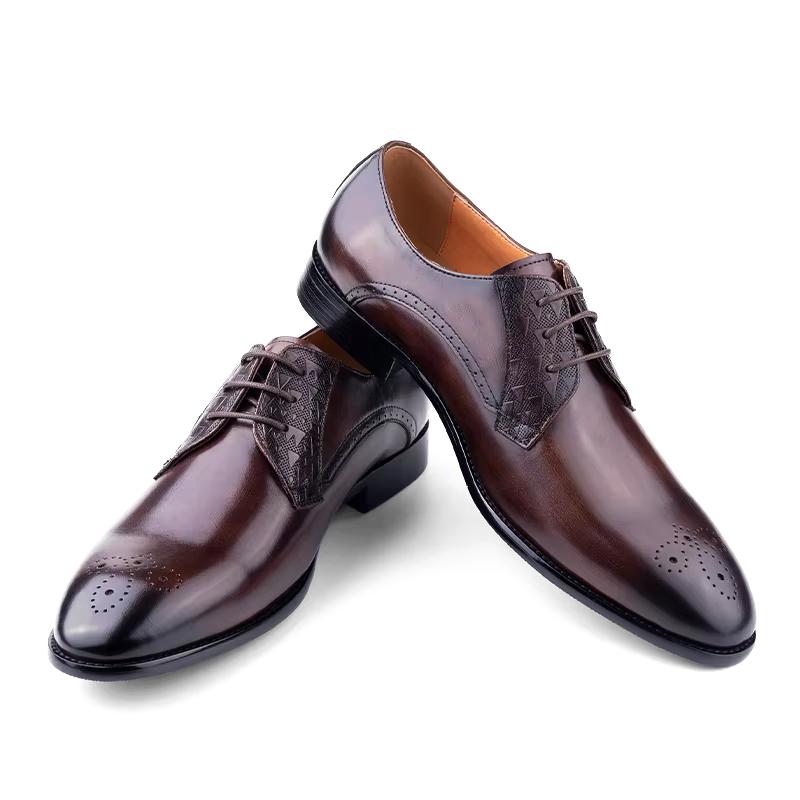 Fashion Luxury Mens Leather Shoes Fashions Genuine Leather Elegant Dress Derby Formal Shoe Casual Business Party Leather Shoes Coffee