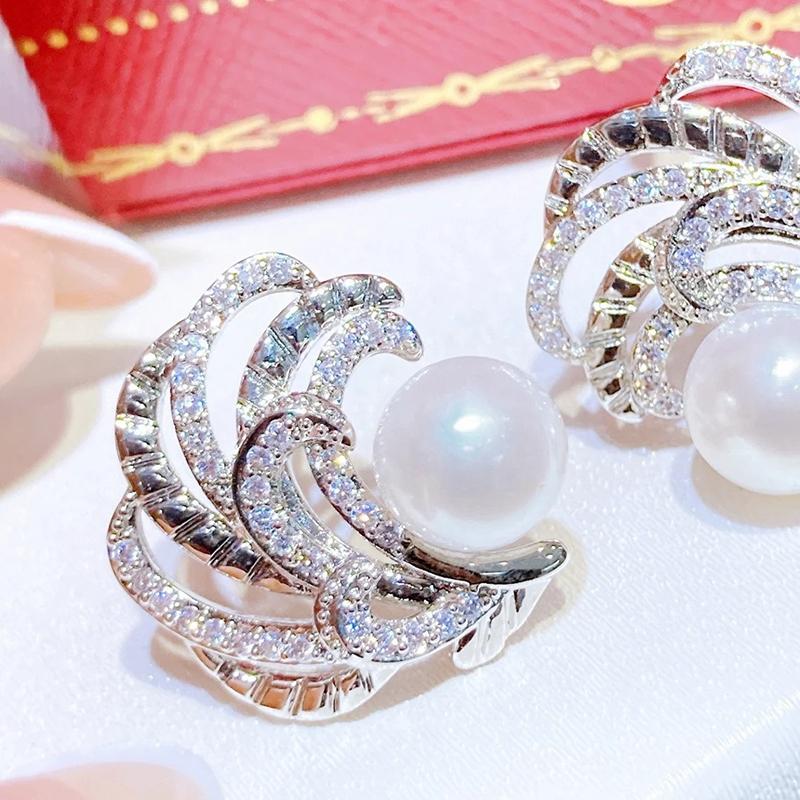 Graceful Shiny Zirconia Ear Stud Lady Engagement Earrings Jewelry with Simulated Pearl Delicate Accessories for Wedding