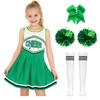 Vestito Completo Cheerleader per Ragazze Senza Maniche Gonna Pieghettata Stampa Lettere Fiori Pompom Accessori per Capelli Calzini a Tubo a Righe Costume Completo