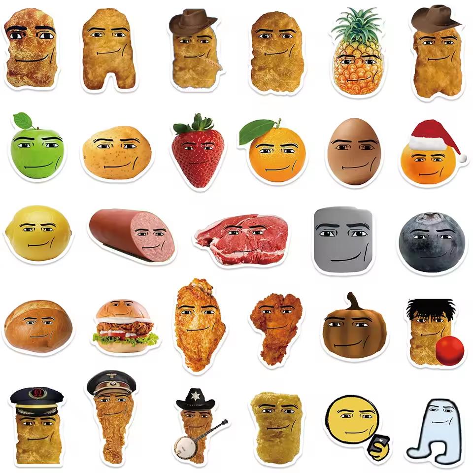58Pcs Robloxs Face-Winning Smile-Chicken Nugget Meme Series Stickers Waterproof Decorative For Water Cup Phone Case Stickers