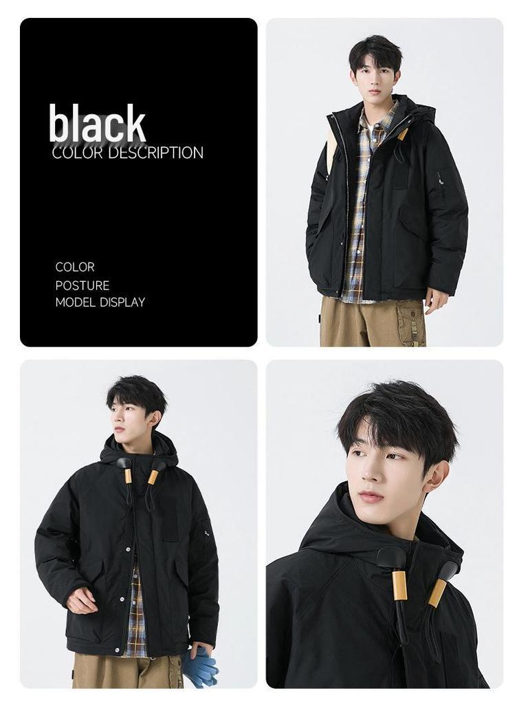 Men's Trendy Workwear Hooded Winter Down Jacket with Multi-Pockets