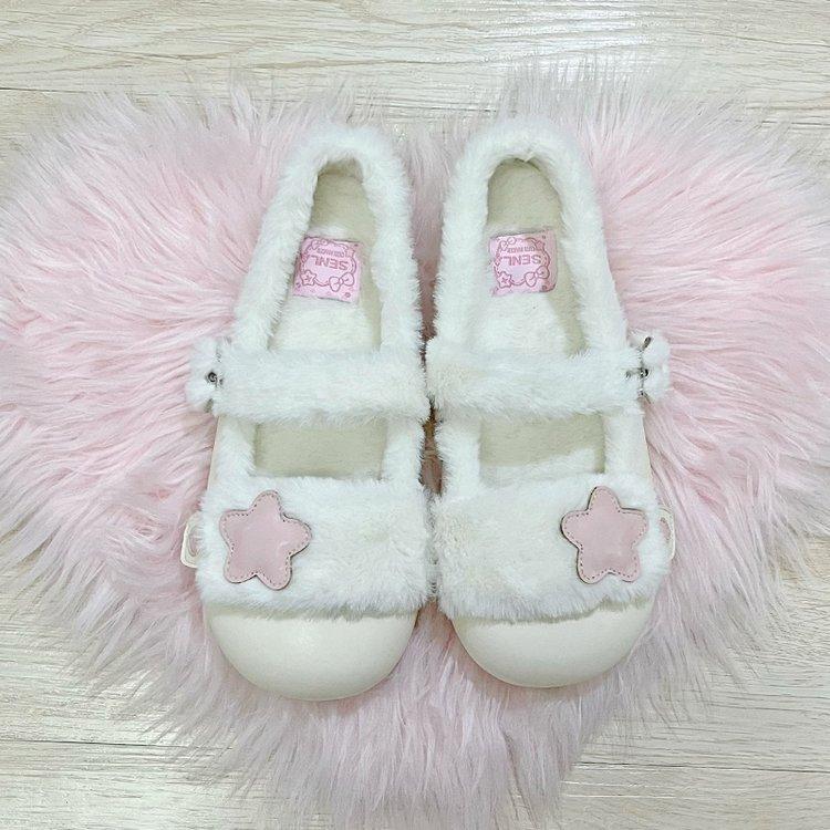 

Вечерние туфли Французские женские туфли на плоской подошве Туфли Мэри Джейн на пушистой подошве Осенняя и зимняя одежда Теплые бархатные хлопковые туфли Мягкая подошва Одинарные туфли 40