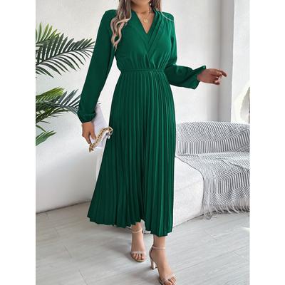 Robe longue plissée à la taille et à manches longues pour femme, élégante, automne et hiver