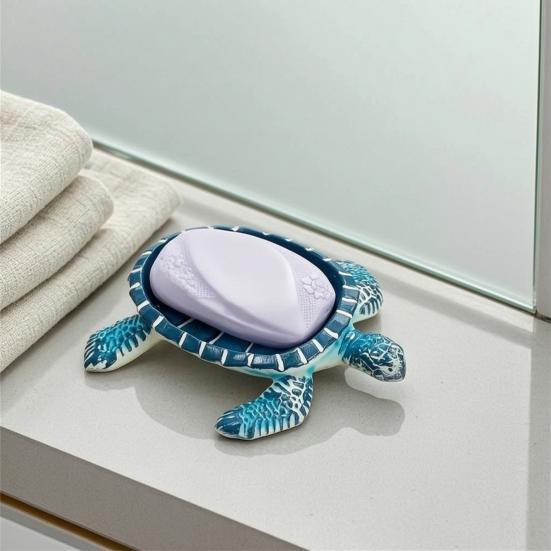 Turtle Soap Box, with Drainable Design, Resin Tortoise Soap Dish, Durable Decorative Soap Saver for Bathroom Kitchen Countertop