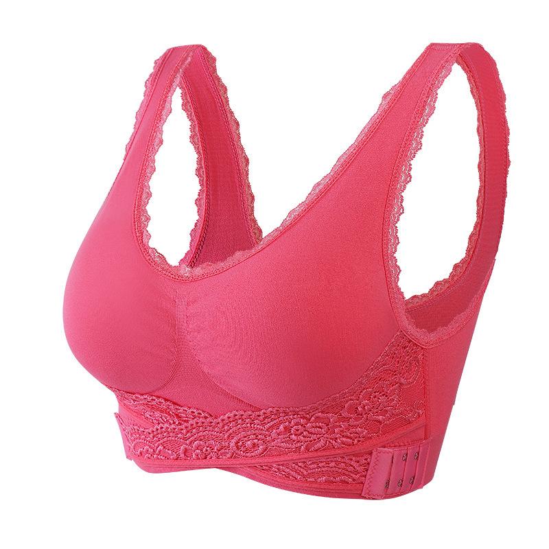 Plus Size Wirefree Sports Bra with Front Cross Buckle, Adjustable Support for Yoga & Running, Lace Trim 