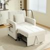 Two-in-One Sleeper Chair (with Cushion and Side Pockets), with a Small Table On One Side and a Storage Bag On the Other Side (Beige Chenille)