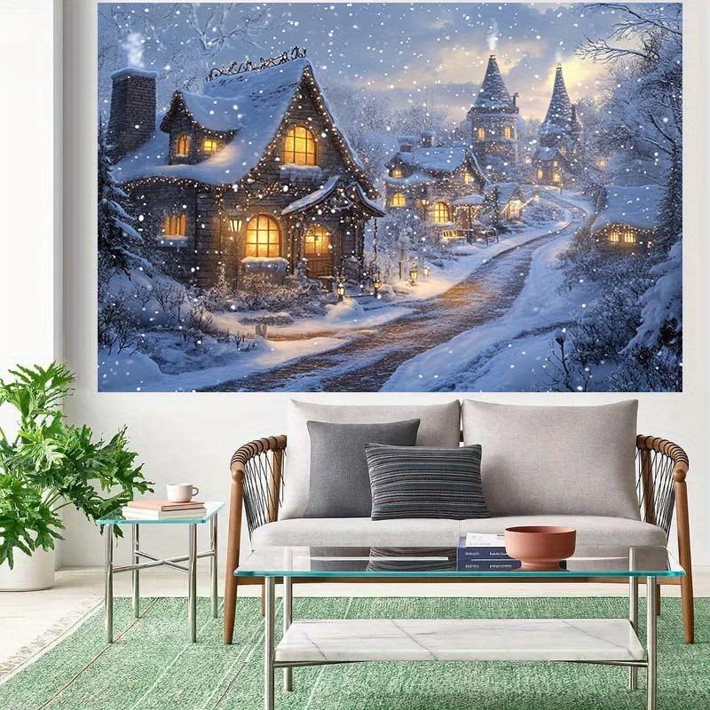 1 piece Winter Wonderland Village Snow Scene Background - Comfortable Snowy Cottage Winter Wonderland Decoration