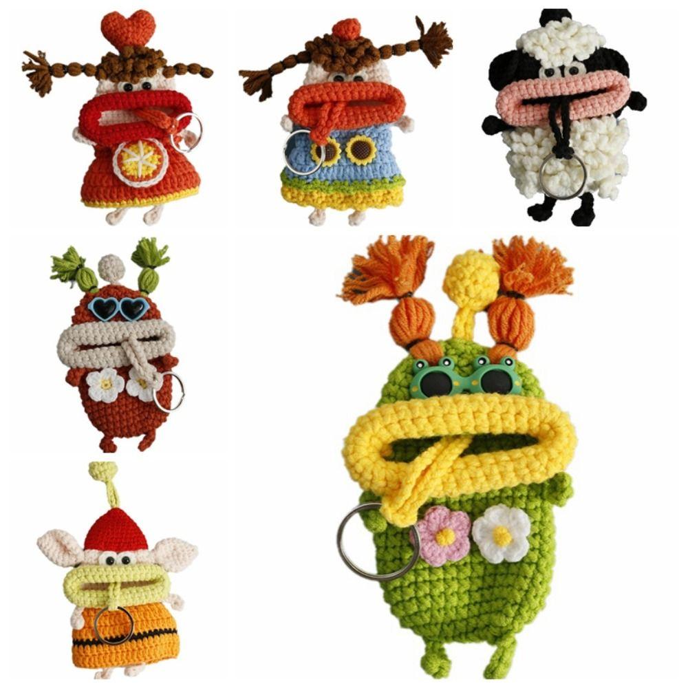 Cartoon Crochet Keychains Handmaking Knitting Doll Jewelry Gift Sausage Mouth Doll Car Keys Holder