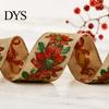 Decorative Ribbon for Christmas Decorations 1 Roll Burlap Gift Wrapping Tree Decor, Vintage Patterned Imitation Linen Wired Fabric DIY Crafts