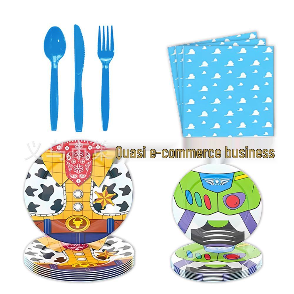 Toy Story Geburtstagsparty Geschirrset: Einwegbecher, Teller, Tischdecke & Dekorationen für Kinder