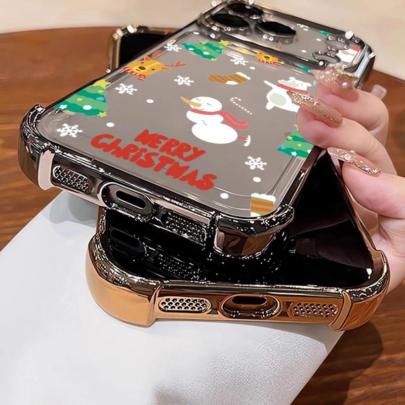 Christmas Festive Printed Plating TPU Phone Case For iPhone 17 16 15 14 13 12 11 Pro Max Plus Air 16E Clear Shockproof Cover