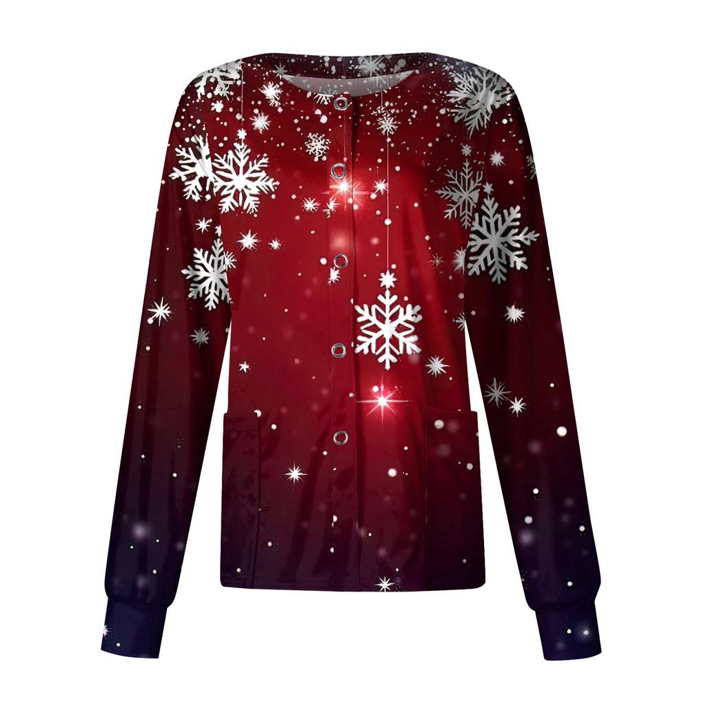 Dame fritidsjakke med langermet enkelt-breasted juletrykt beskyttelsesklær cardigan topp