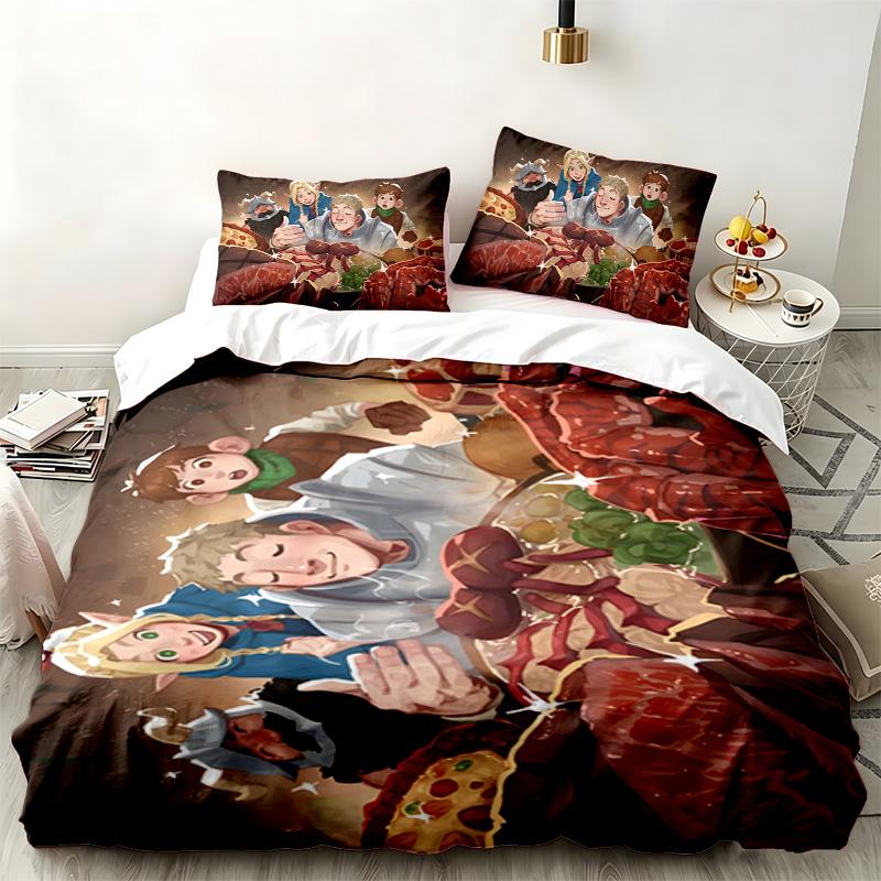 Delicious in Dungeon 3pc set Perfect for bedroom use Comfortable bedding set includes a duvet cover and two pillowcases Ideal birthday or Christmas gi