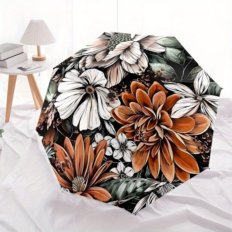 1pc Floral Pattern Themed Umbrella, 8 Rib Frame,Automatic Opening 3 Fold Umbrella, Lightweight and Durable Couple Umbrella-018