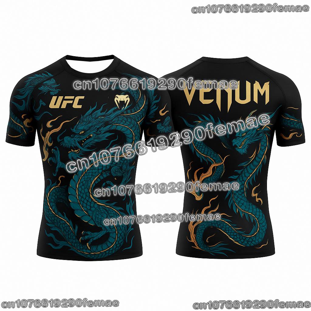 T-shirt Sportiva da Uomo UFC Leggera Traspirante Asciugatura Rapida Collo Tondo Manica Corta Top per Allenamento in Palestra Fitness Confortevole MMA Boxe Te