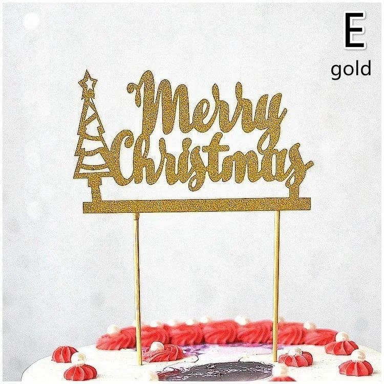 10 Stück/Los Gold Rot Frohe Weihnachten Party Kuchen Topper Dekoration für Weihnachtsdekorationszubehör