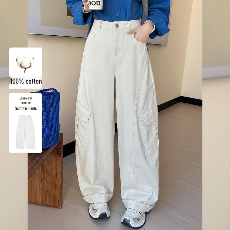 Bailuyu Women s High-Waisted Summer Utility Wide-Leg Pants XL