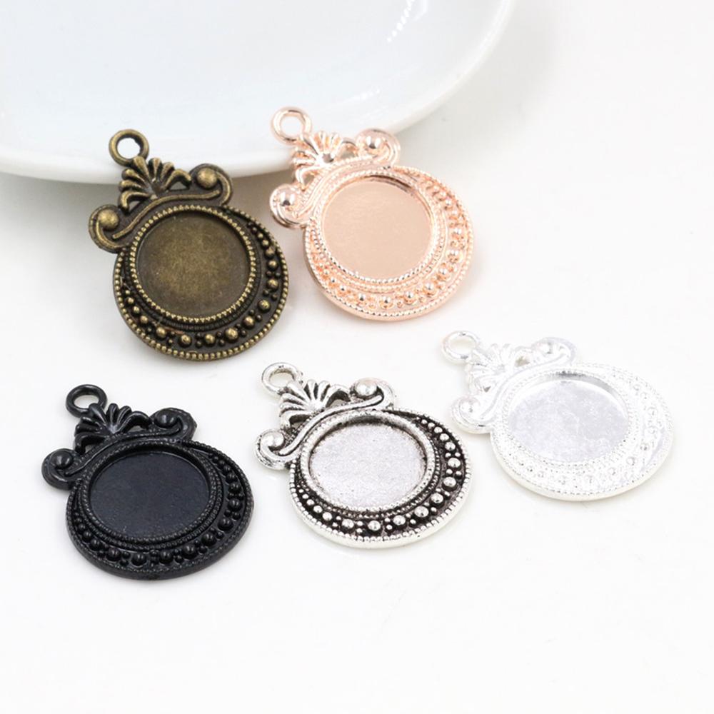 20pcs 12mm Inner Size Antique bronze Black Silver Plated Fashion Style Cabochon Base Cameo Setting Charms Pendant