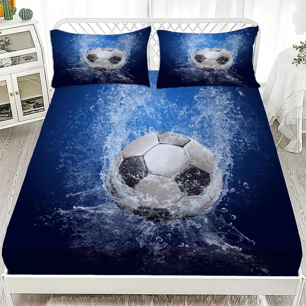 3D Football Soccer Bedding Printed Fitted Sheets With Elastic Mattress Cover And Pillowcase Custom 150x200cm Boy Kids Decor