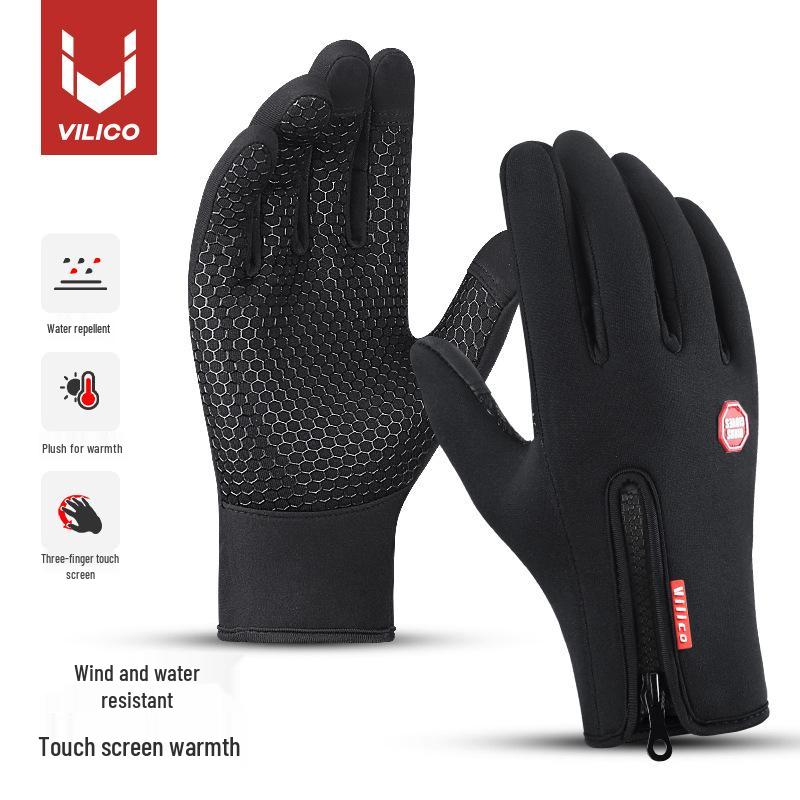 Fleecegefütterte Touchscreen-Radhandschuhe für Herren & Damen: Warme, rutschfeste, kältefeste Vollfinger-Skihandschuhe