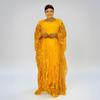 Plus Size African Women's Loose Long Robe Dress with Water Soluble Lace & Short Sleeves