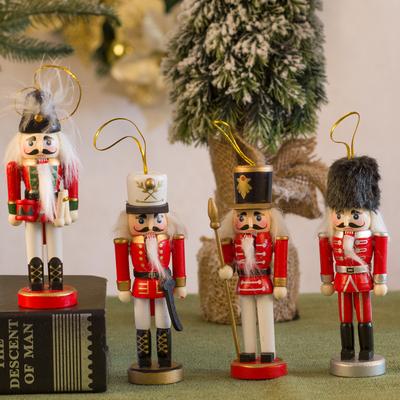 Paquete de 4 marionetas de cascanueces de soldado de madera de cascanueces de Navidad en soporte decoraciones navideñas para decoración de festivales adornos de Navidad regalo