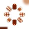 Autumn Theme Press On Nail Short Square 24 Piece Glossy Artificial Nail Set with Brown Plaids, Dot and Maple Leaf Detail for Easy Style Changes