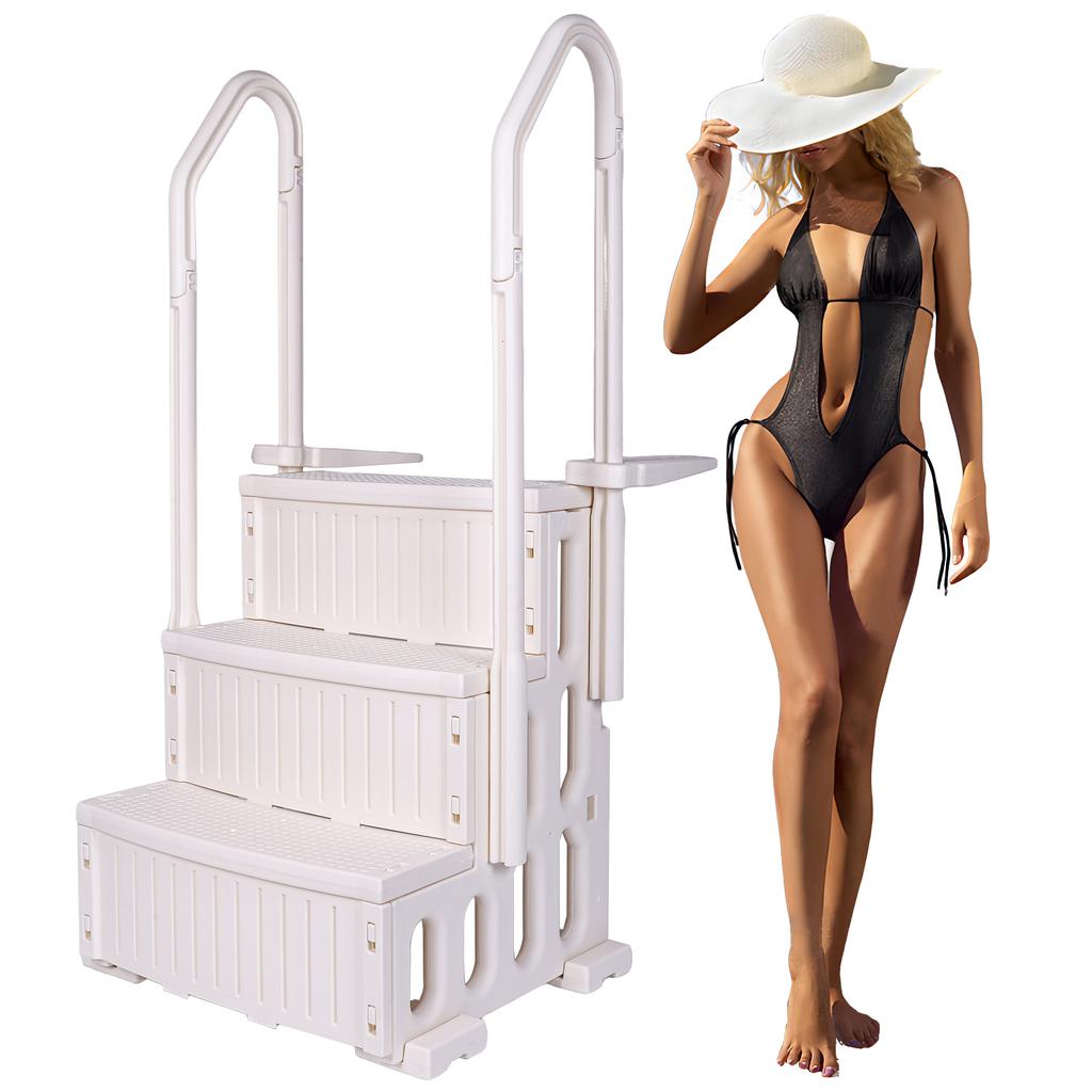 3 Steps Detachable Dock Ladder Reinforced Pool Ladder Anti-Slip Plastic Pool Escalator for Pool Marine Boarding Ladder
