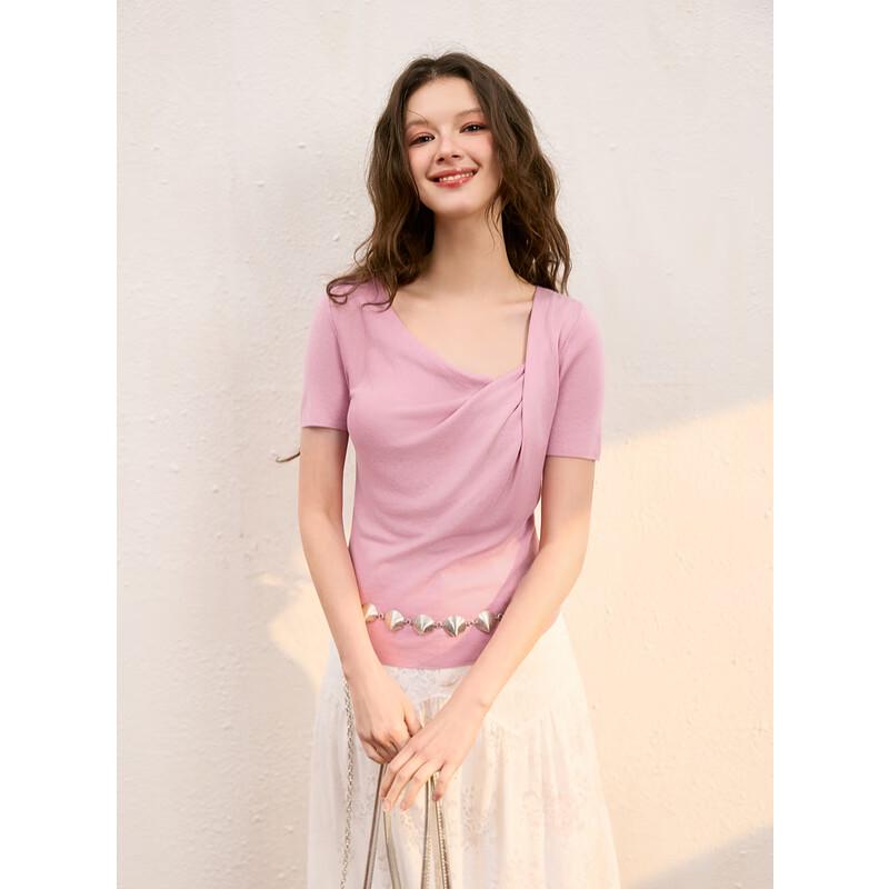 

Sancai 2025 Summer Tencel Oblique Neck Short Sleeve Knit Top S