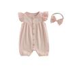 Citgeett Summer Infant Baby Girl Outfit Solid Flying Sleeve Romper Bow Headband Casual Clothes Set