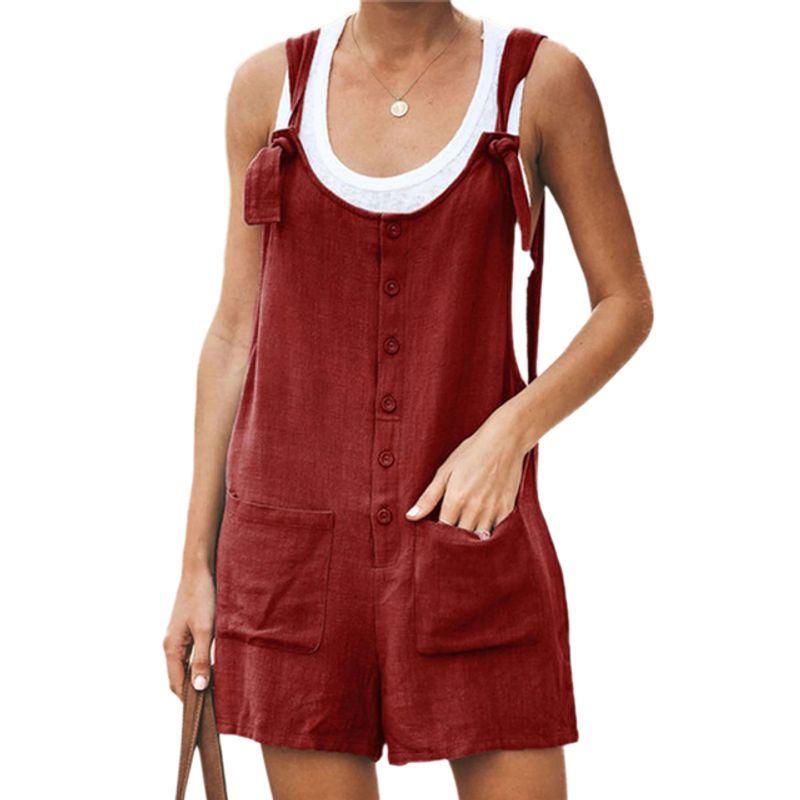 

Pocket Lace Loose Strap Pants Shorts Pocket Shoelace Loose-Fitting Overalls Shorts Burgundy 5XL