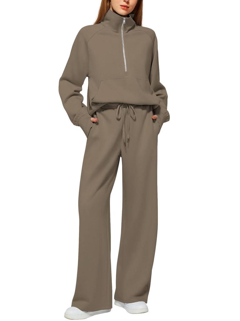 2025 Oversized Half-Zip Sweatshirt & Wide-Leg Sweatpants Women's Two-Piece Casual Set