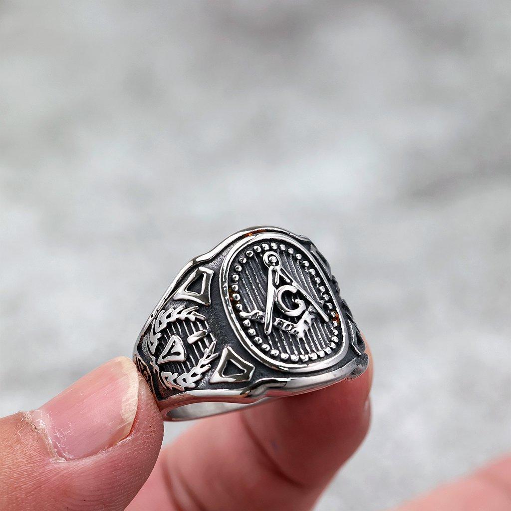 Vintage Solid Stainless Steel Mens Masonic Ring Personalized Band