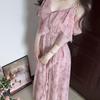 Pink Floral Dress, New Summer Women's Tea Break French Style, Irregular Ruffled Chiffon Long Dress, New Arrival