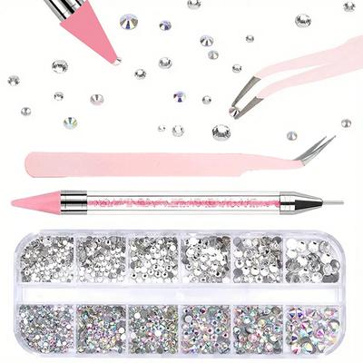 3-teiliges Set mit funkelnden Strass-Zeichenwerkzeugen mit Diamanten, einschließlich hochwertiger Pinzette und Aufnahmestiften, komplettes Aufbewahrungsset für Nagel-Strasssteine