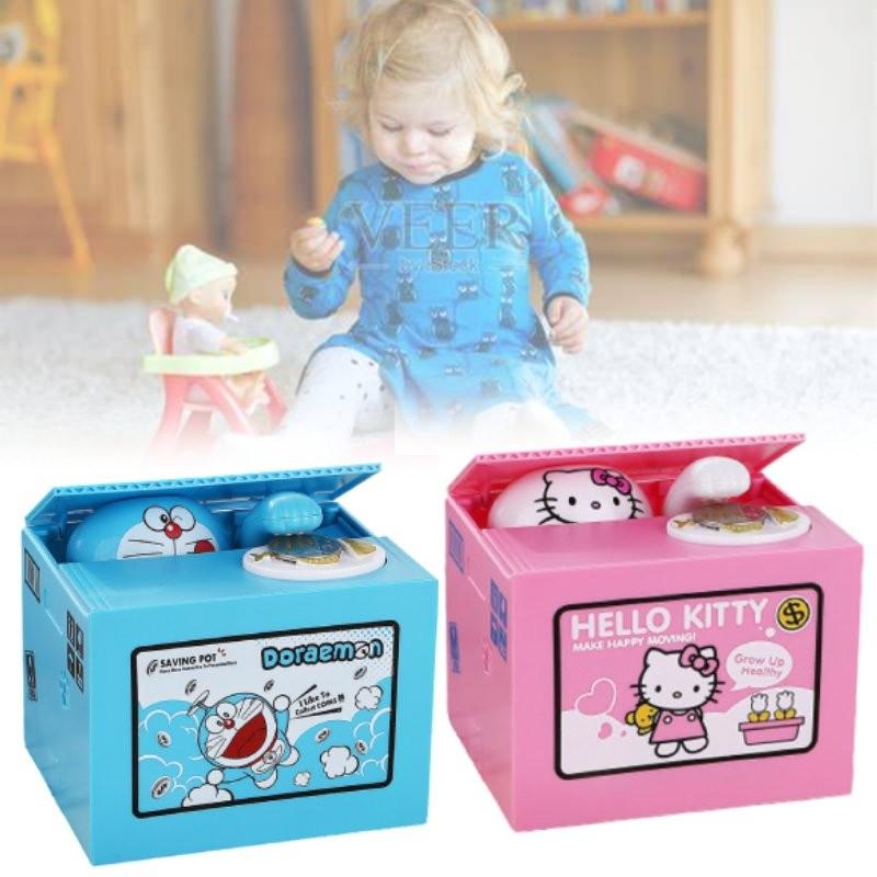 Whimsical Cartoon Style Money Thief Cat Piggy Bank Colorful Kids Savings Bank Delight
