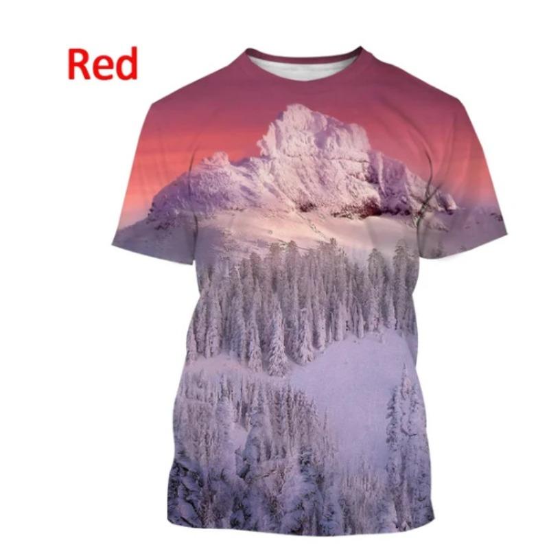 Men's 3D Printed Street Fashion T-Shirt Snow Mountain Scenery Print Short Sleeve O-Neck Pullover casual top