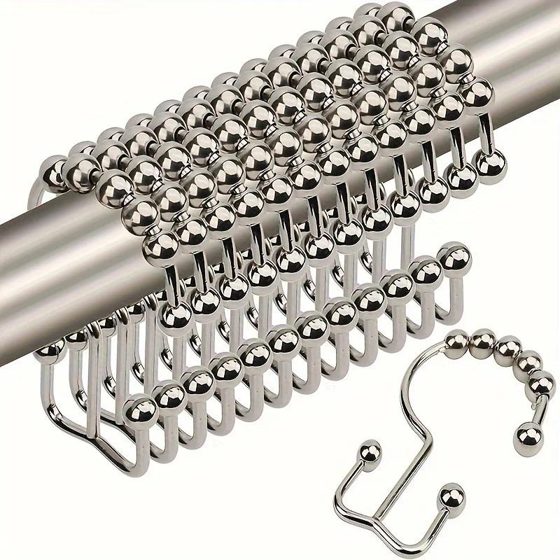 Rustproof Metal Shower Curtain Hook Iron Double Hook Shower Curtain Ring Curtain Hook Bathroom Hardware Accessories for Home