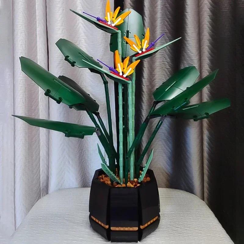 DIY Building Set MOC 10289 Bird of Paradise Artificial Flower Bouquet Roses Home Decor Display Model Christmas Gift Idea