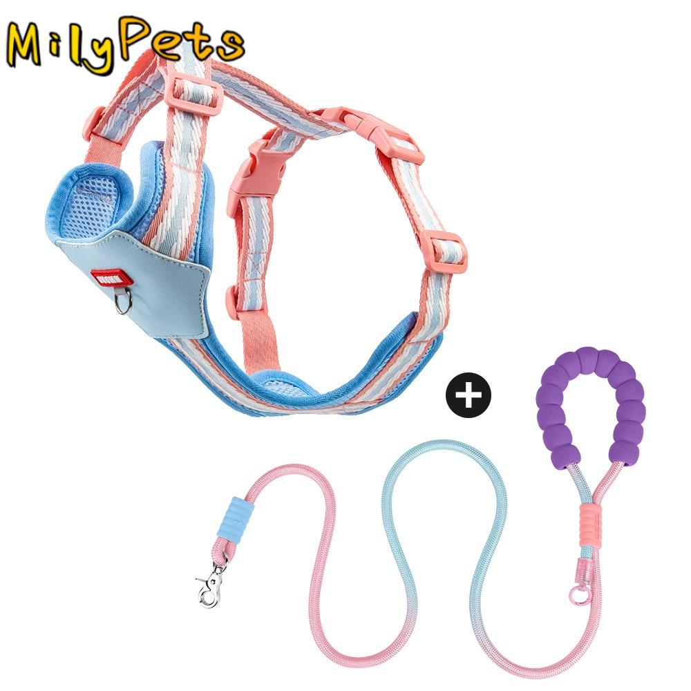 Adjustable Dog Harness and Leash Set with Traction Rope Soft Mesh Cat Jacket Harness Multi-color Reflective Strap